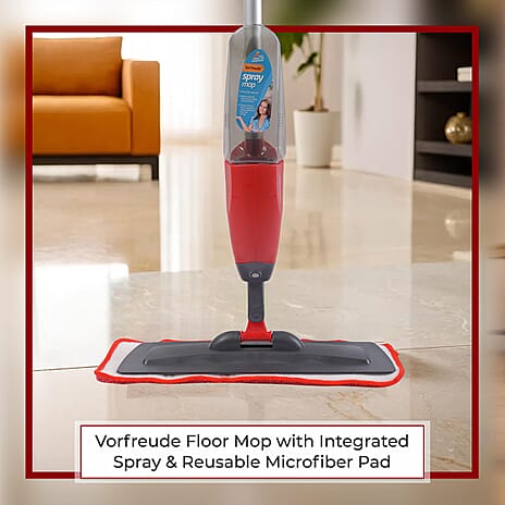Vorfreude Floor Mop with Integrated Spray & Reusable Microfiber Pad (700ml - Red