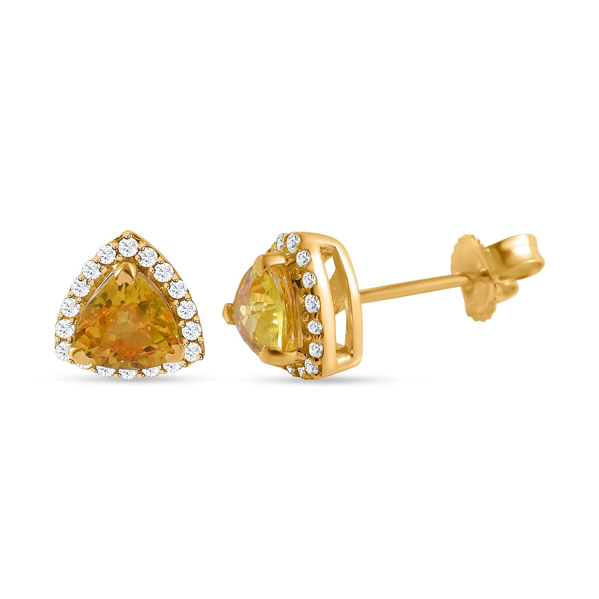 9K Yellow Gold AAA Chanthaburi Yellow Sapphire and Diamond Earrings 1.20 Ct.