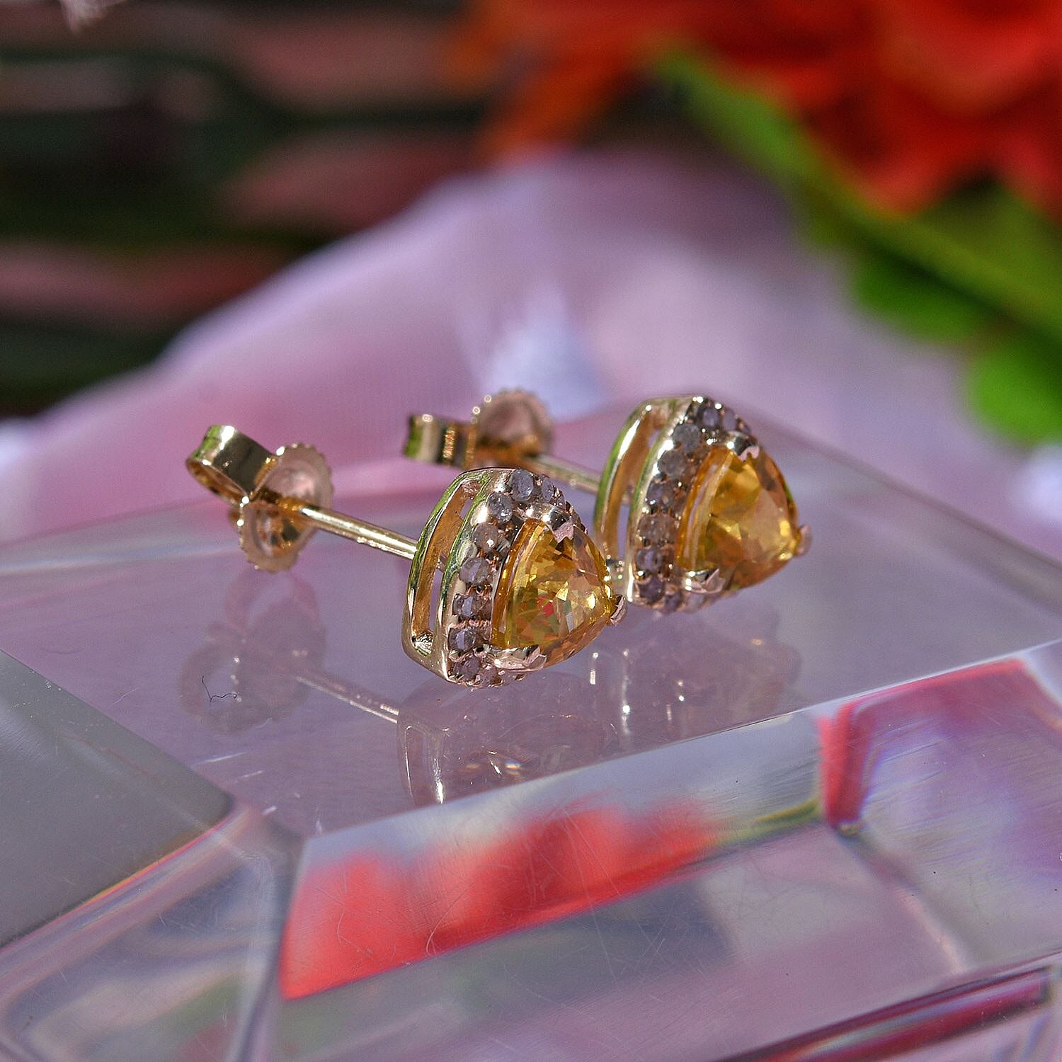 9K Yellow Gold AAA Chanthaburi Yellow Sapphire and Diamond Earrings 1.20 Ct.