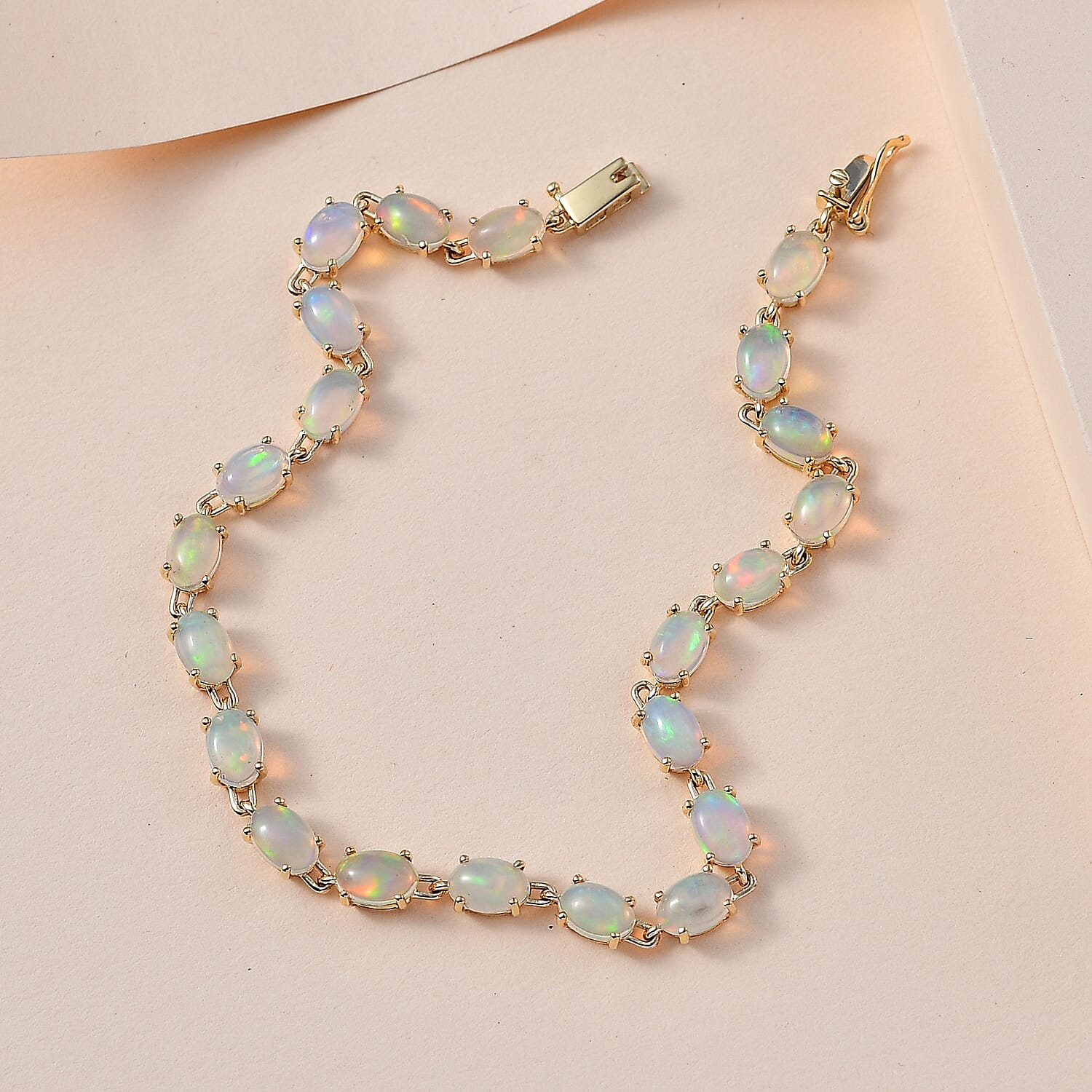 9K Yellow Gold Ethiopian Welo Opal Bracelet (Size - 7.5) 8.00 Ct.