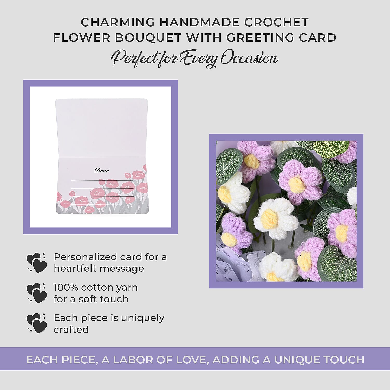 100% Cotton Handmade Crochet Flower Bouquet - Lavender