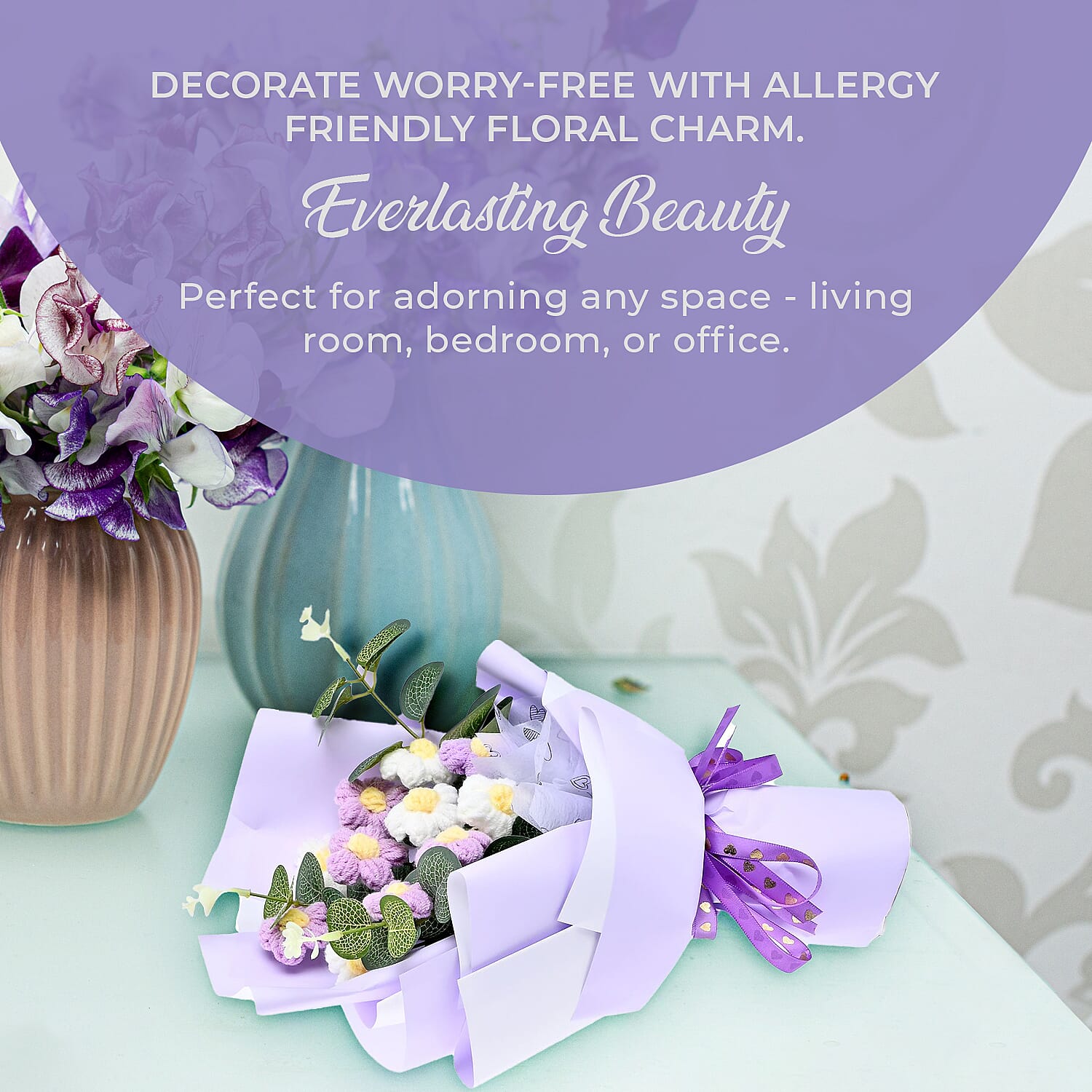 100% Cotton Handmade Crochet Flower Bouquet - Lavender