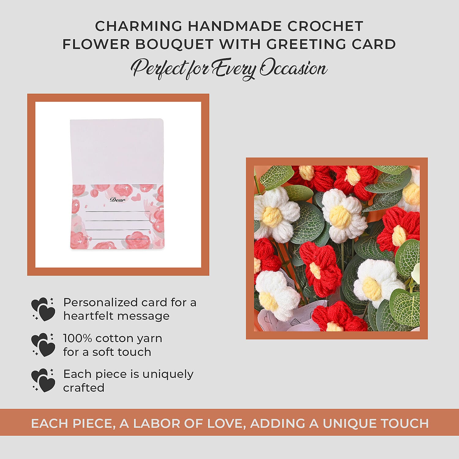 100% Cotton Handmade Crochet Flower Bouquet - Red