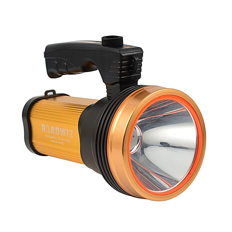 Super Bright High Lumens Heavy Duty LED Rechargeable Handheld Flashlight Torch (USB Output Provided to Charge Phone) - Gold - Black