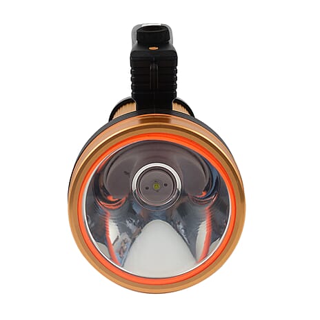 Super Bright High Lumens Heavy Duty LED Rechargeable Handheld Flashlight Torch (USB Output Provided to Charge Phone) - Gold - Black