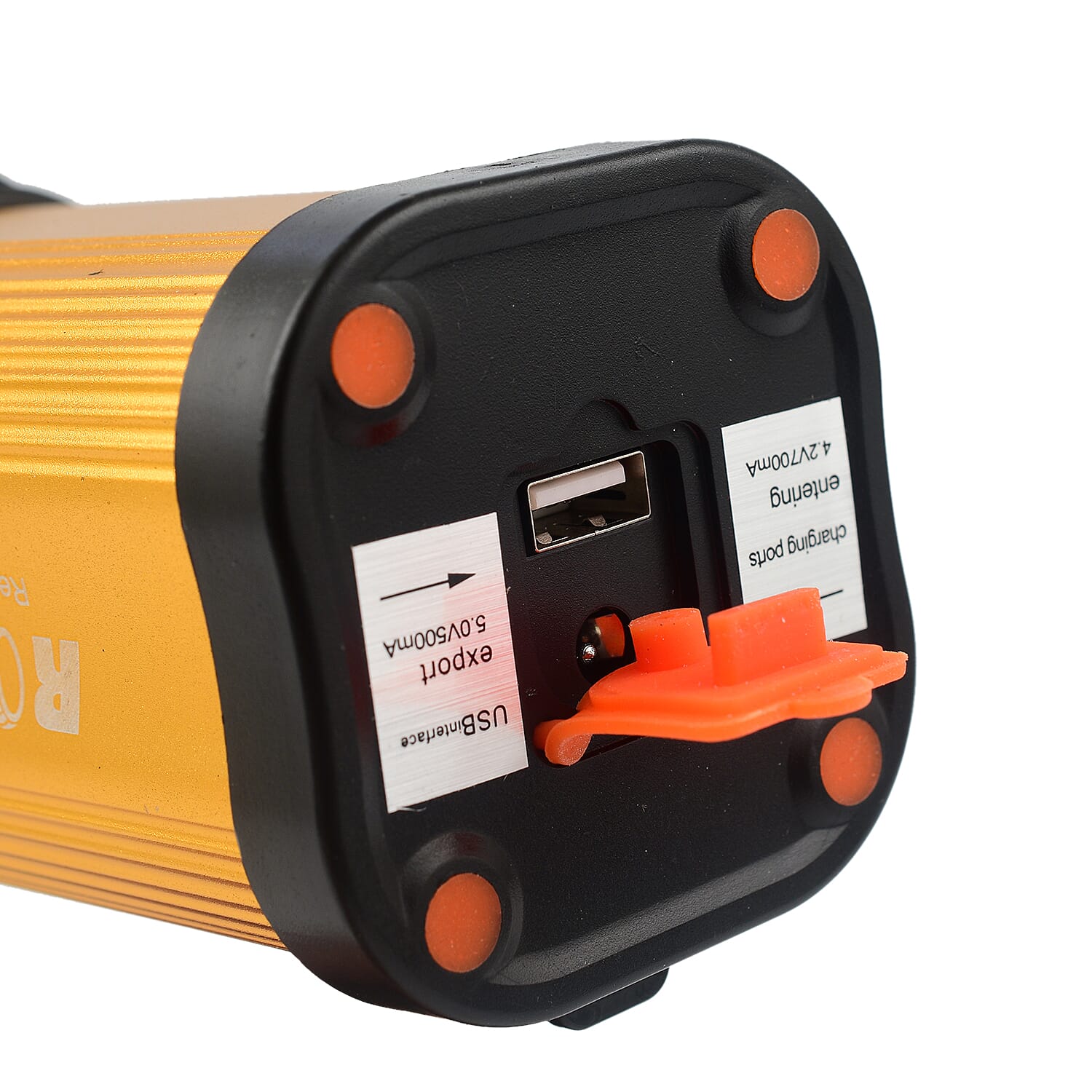 Super Bright High Lumens Heavy Duty LED Rechargeable Handheld Flashlight Torch (USB Output Provided to Charge Phone) - Gold - Black