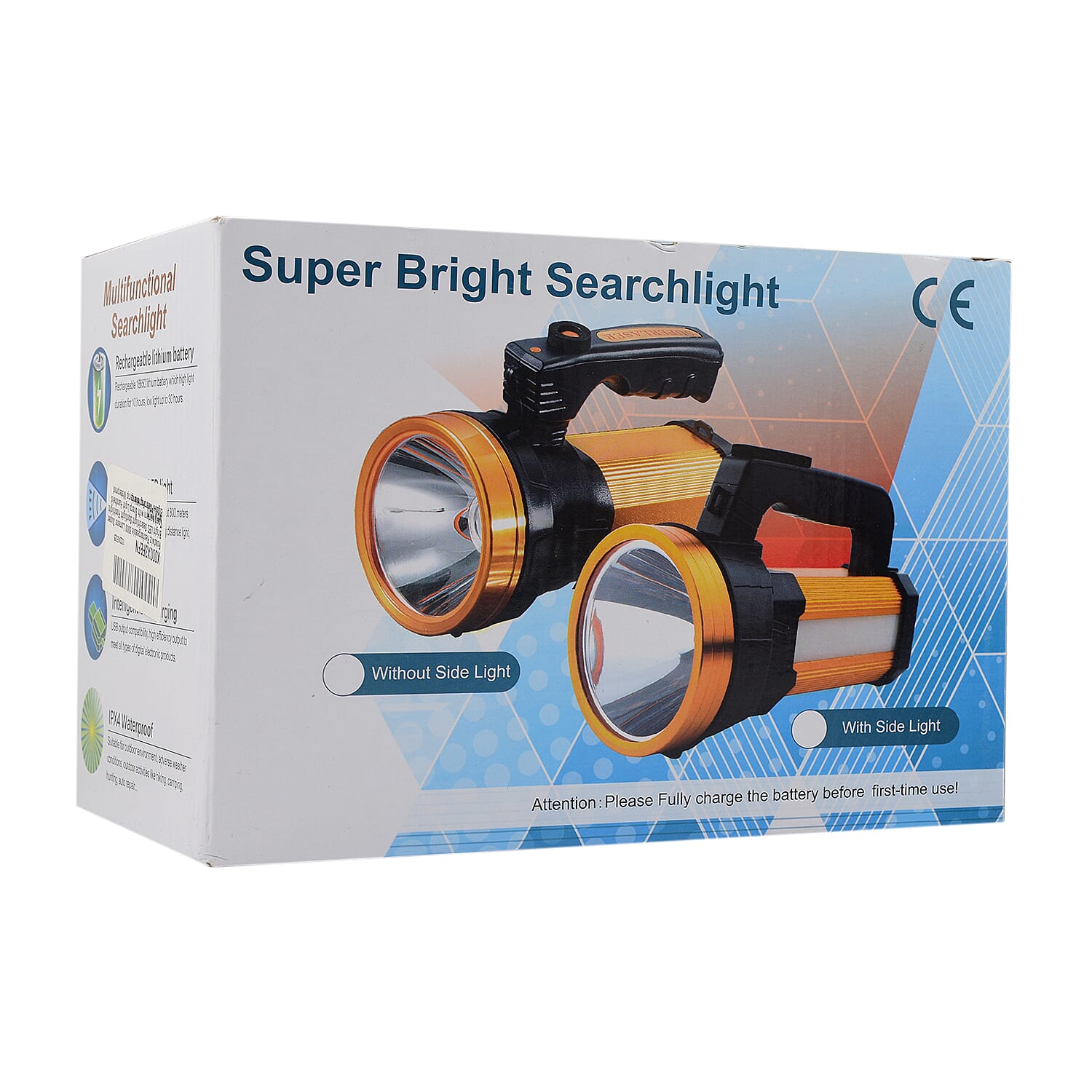 Super Bright High Lumens Heavy Duty LED Rechargeable Handheld Flashlight Torch (USB Output Provided to Charge Phone) - Gold - Black