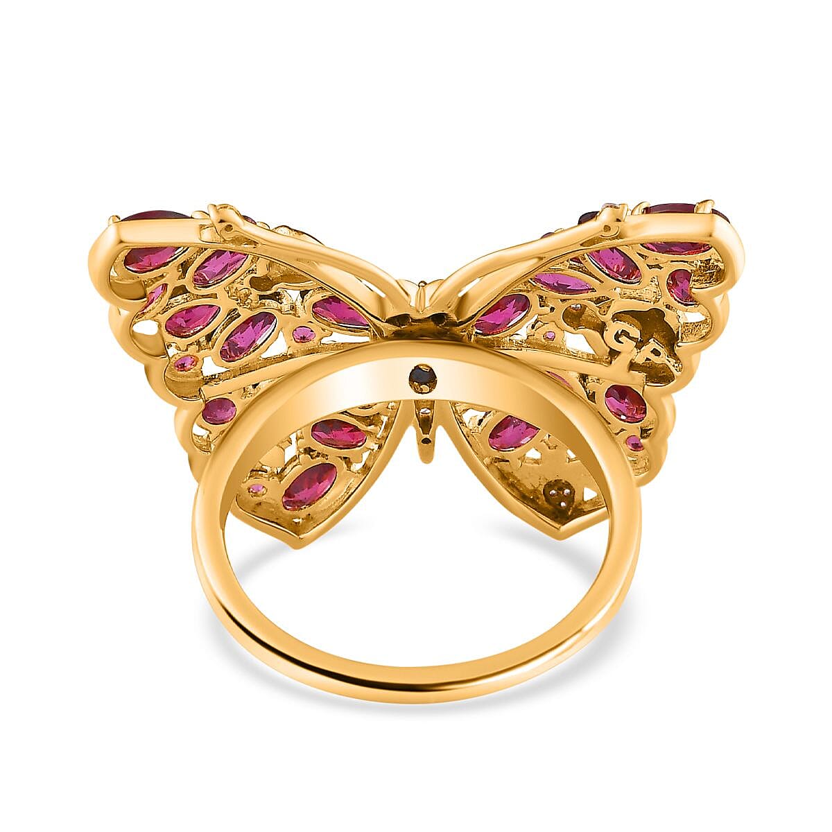 GP Italian Garden Collection - Rhodolite Garnet, Citrine & Natural Zircon Butterfly Ring in Platinum Overlay & 18K Vermeil YG Plated Sterling Silver 5.93 Ct, Silver Wt. 7.00 Gms