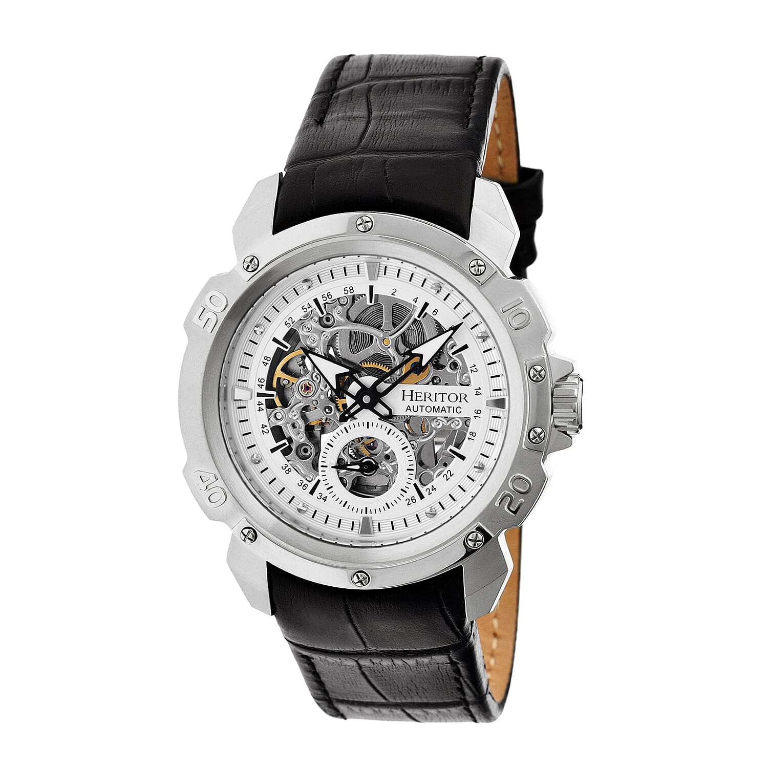 Heritor Conrad Automatic Movement with Genuine Leather Strap - Silver