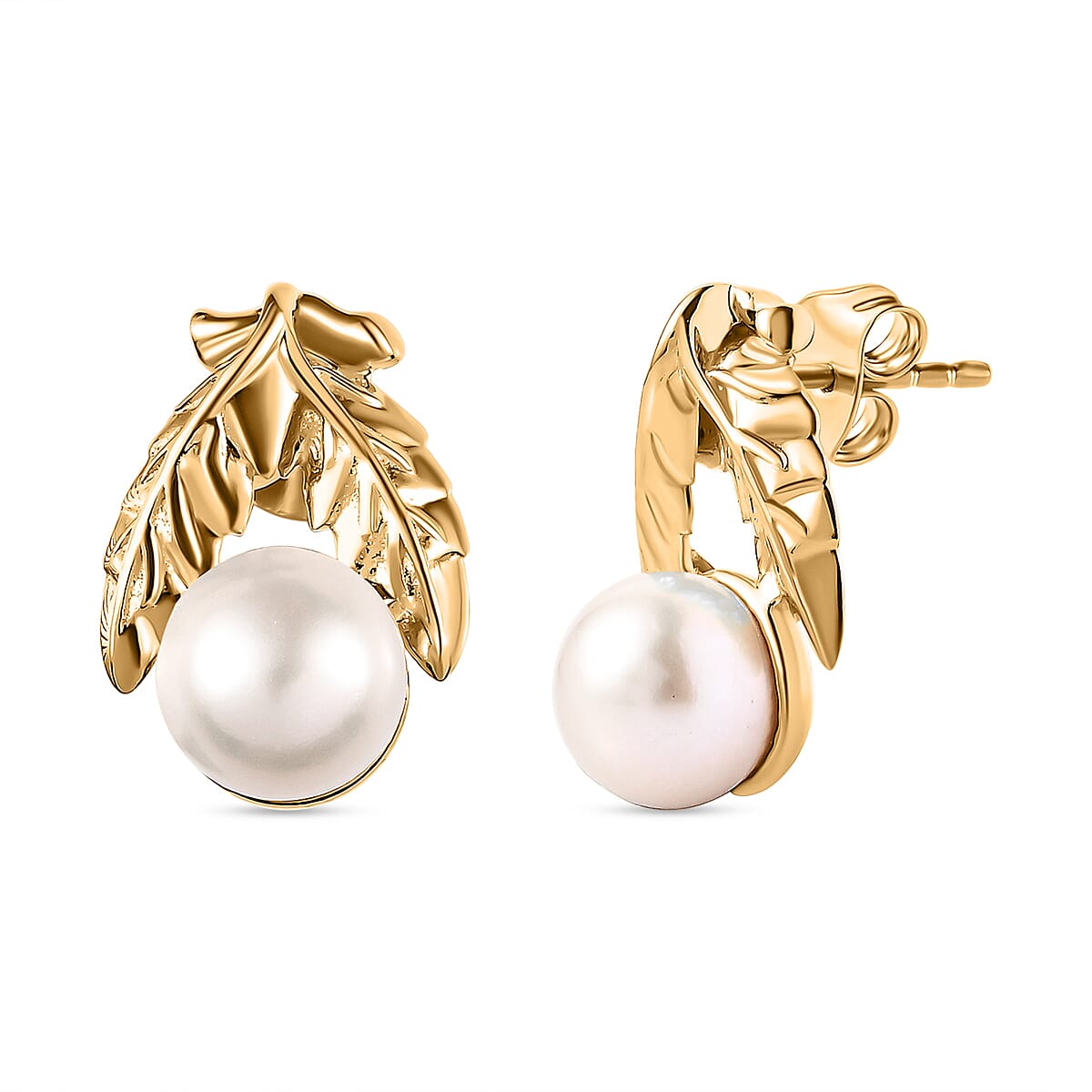 GP Italian Garden Collection - White Fresh Water Pearl Earrings in 18K Yellow Gold Vermeil Plated Sterling Silver 15.84 Ct.