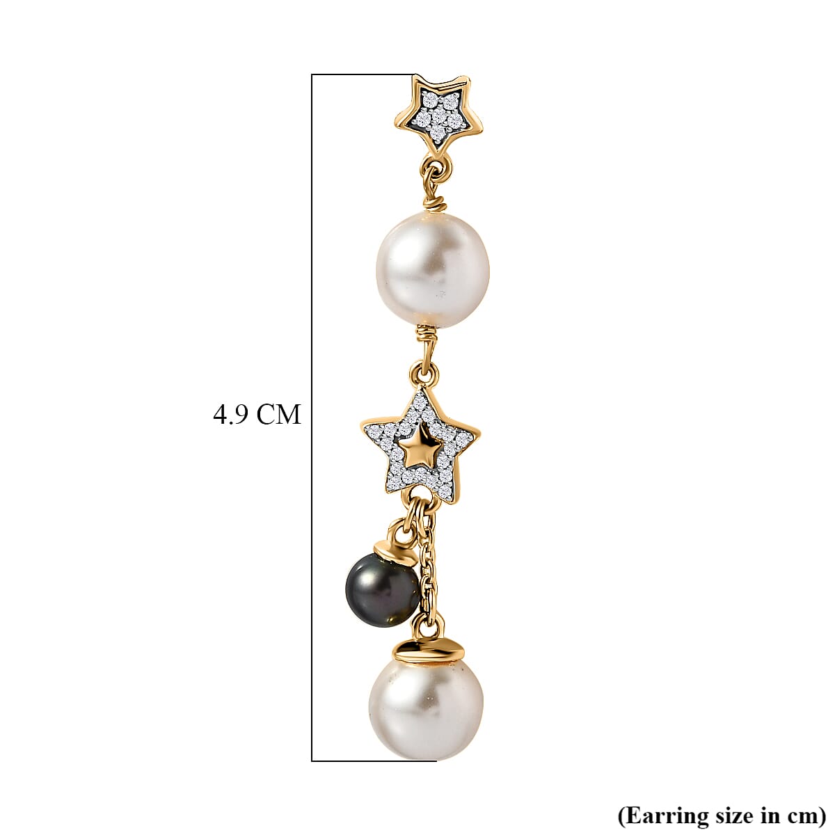 GP Celestial Dream Collection - White Fresh Water Pearl, Natural Zircon & Fresh Water Peacock Pearl Dangle Earrings in 18K Vermeil YG Plated Sterling Silver 17.24 Ct