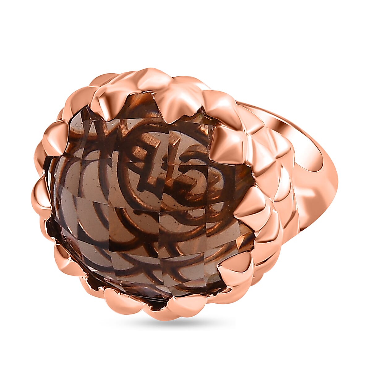 GP Art Deco Collection - Smoky Quartz Ring in 18K Vermeil RG Plated Sterling Silver 19.62 Ct, Silver Wt. 9.58 Gms