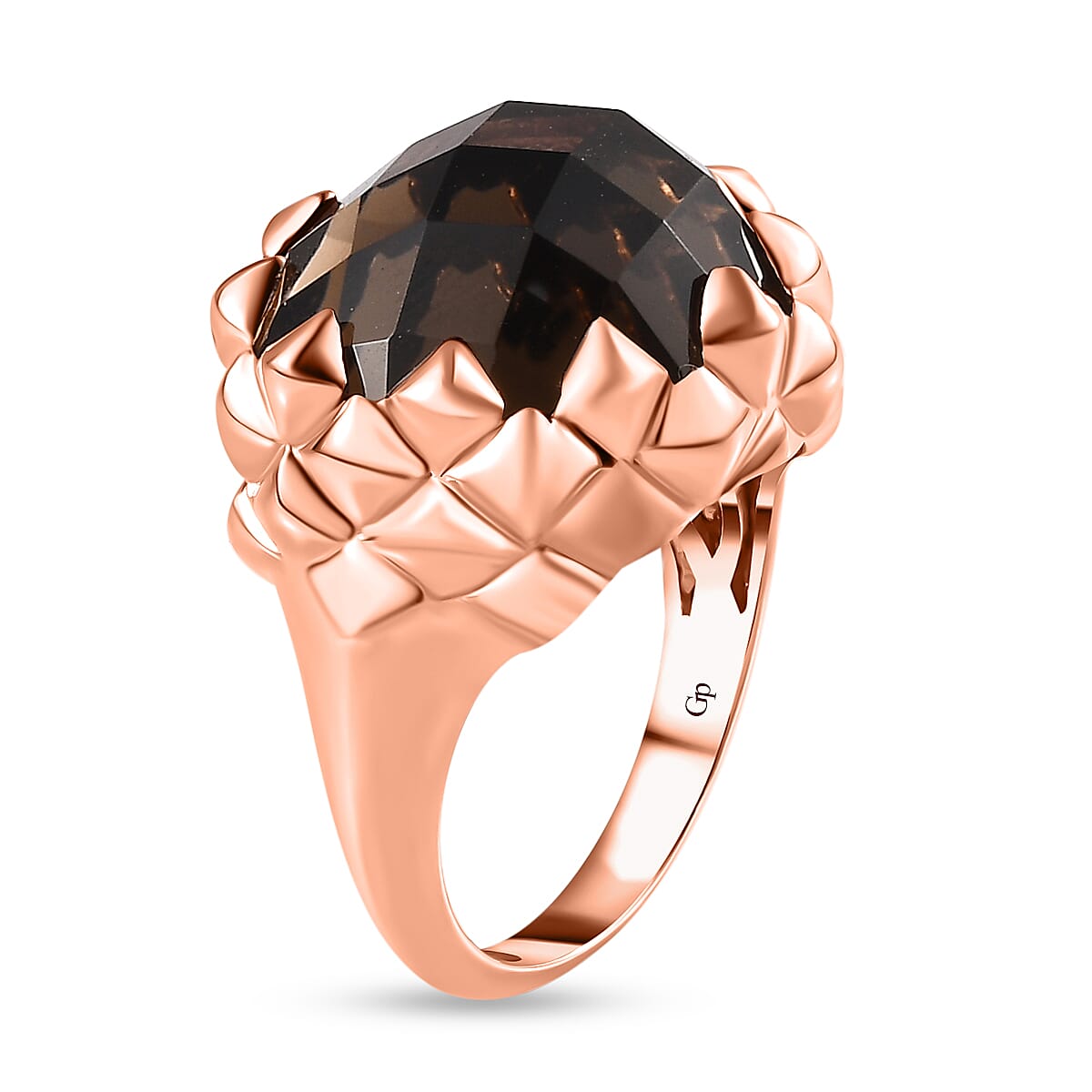 GP Art Deco Collection - Smoky Quartz Ring in 18K Vermeil RG Plated Sterling Silver 19.62 Ct, Silver Wt. 9.58 Gms
