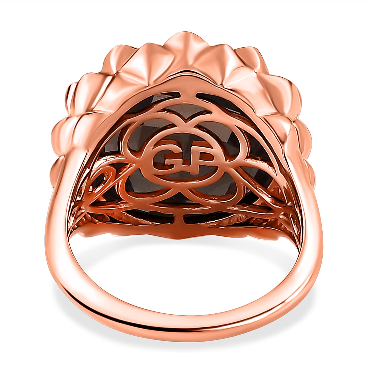 GP Art Deco Collection - Smoky Quartz Ring in 18K Vermeil RG Plated Sterling Silver 19.62 Ct, Silver Wt. 9.58 Gms