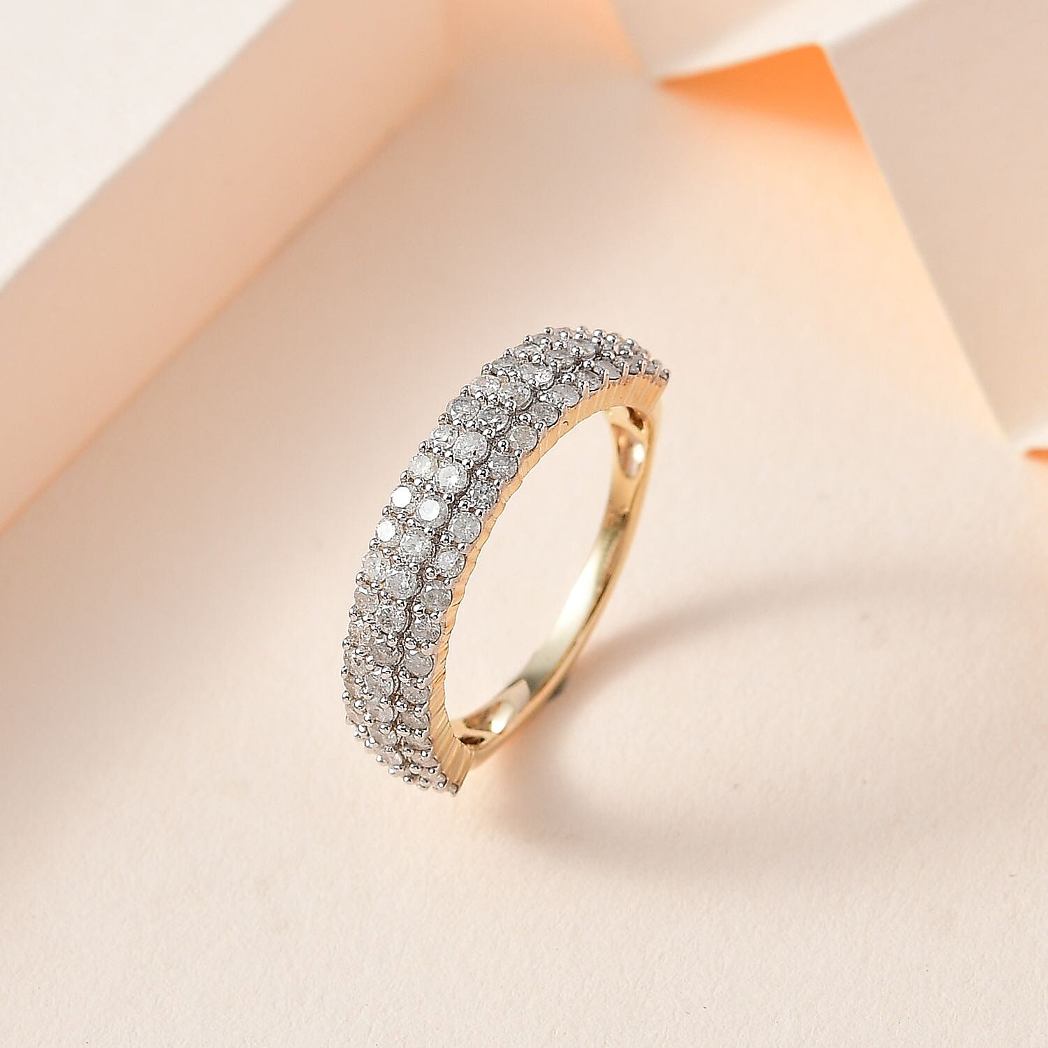 9K Yellow Gold Diamond Cluster Ring 0.95 Ct