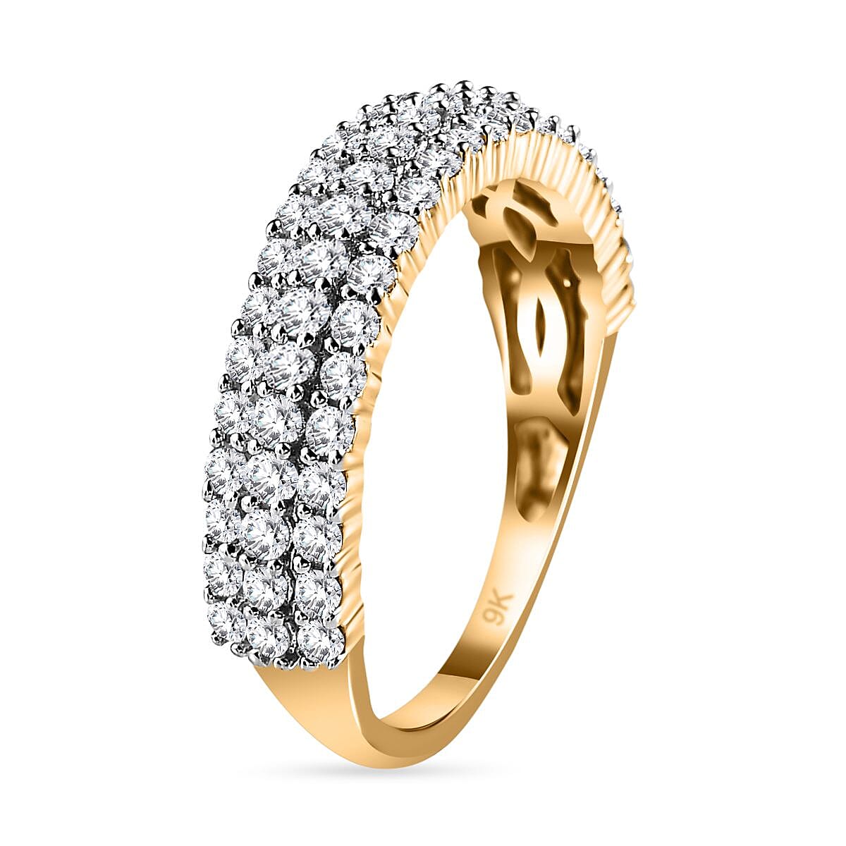 9K Yellow Gold Diamond Cluster Ring 0.95 Ct