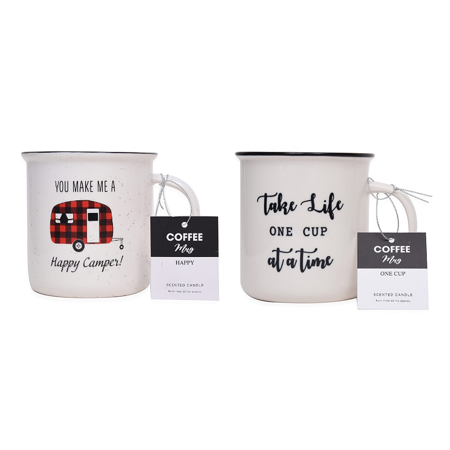 Set of 2 Mug Scented Candle Take Life One Cup at a Time & Happy Camper