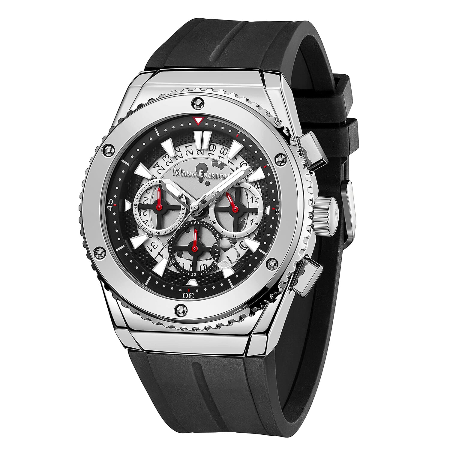 Limited Edition Mann Egerton Hand Assembled Submersive Red -Black Size- Seiko Quartz Chronograph Movement watch
