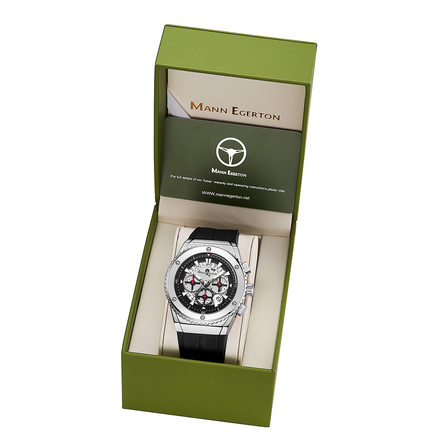 Limited Edition Mann Egerton Hand Assembled Submersive Red -Black Size- Seiko Quartz Chronograph Movement watch