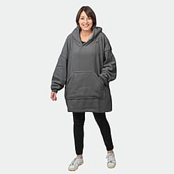 Oversized Sherpa Fleece Hoodie (One Size) - Silver