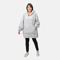 Oversized Sherpa Fleece Hoodie (One Size) - Silver