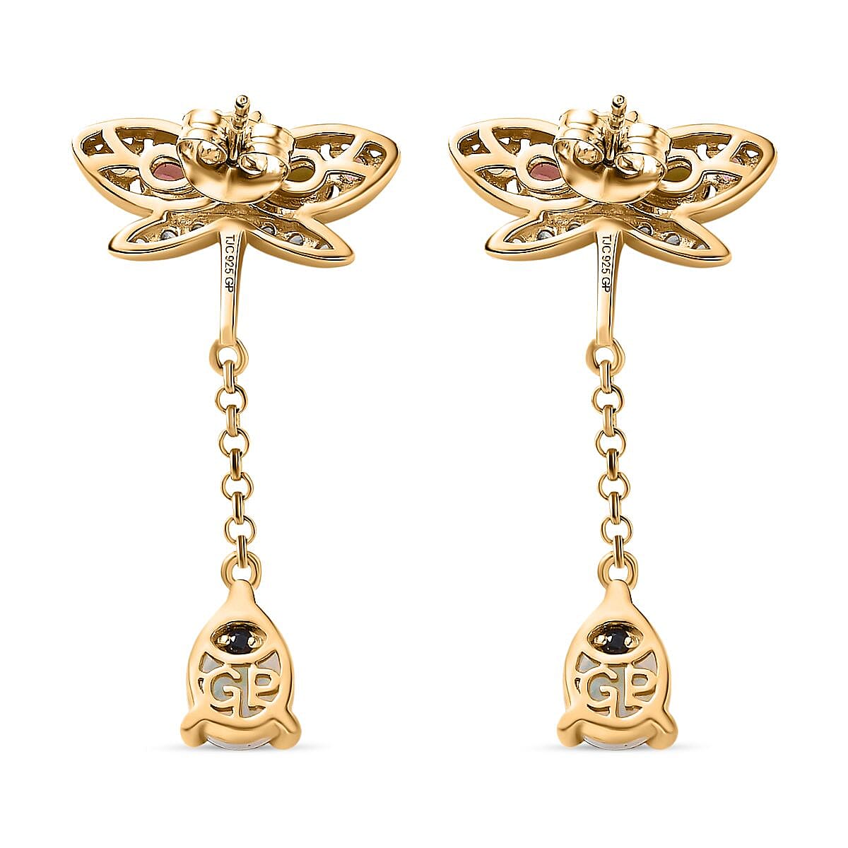 GP Italian Garden Collection - Ethiopian Welo Opal, Natural Zircon & Multi-Tourmaline Dangle Earrings in 18K Vermeil YG Plated Sterling Silver 2.83 Ct, Silver Wt. 5.58 Gms