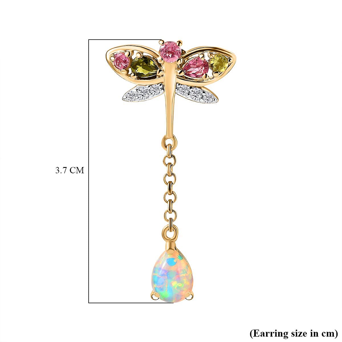 GP Italian Garden Collection - Ethiopian Welo Opal, Natural Zircon & Multi-Tourmaline Dangle Earrings in 18K Vermeil YG Plated Sterling Silver 2.83 Ct, Silver Wt. 5.58 Gms