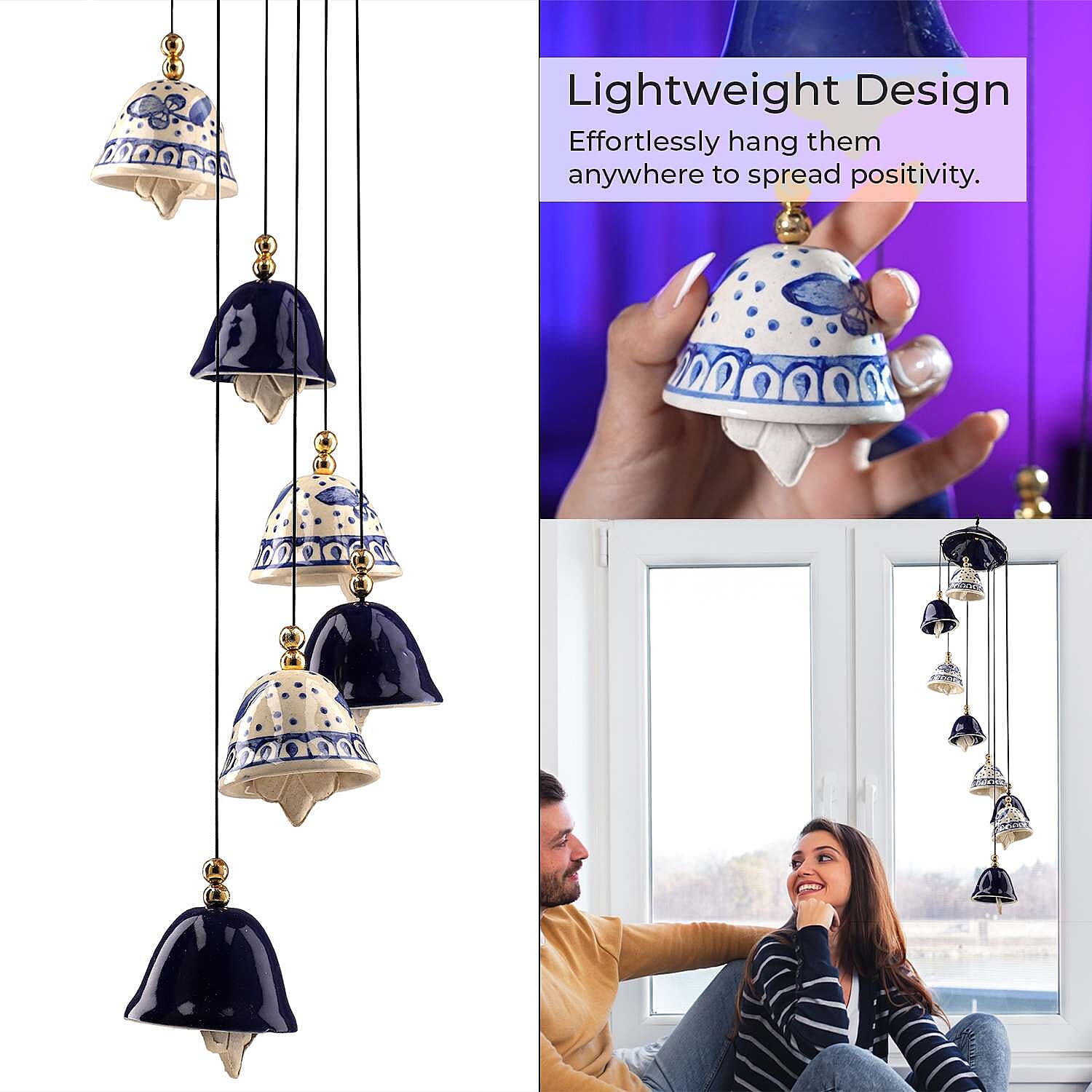 Ceramic Hanging 8 Bells in Gift Box- Blue