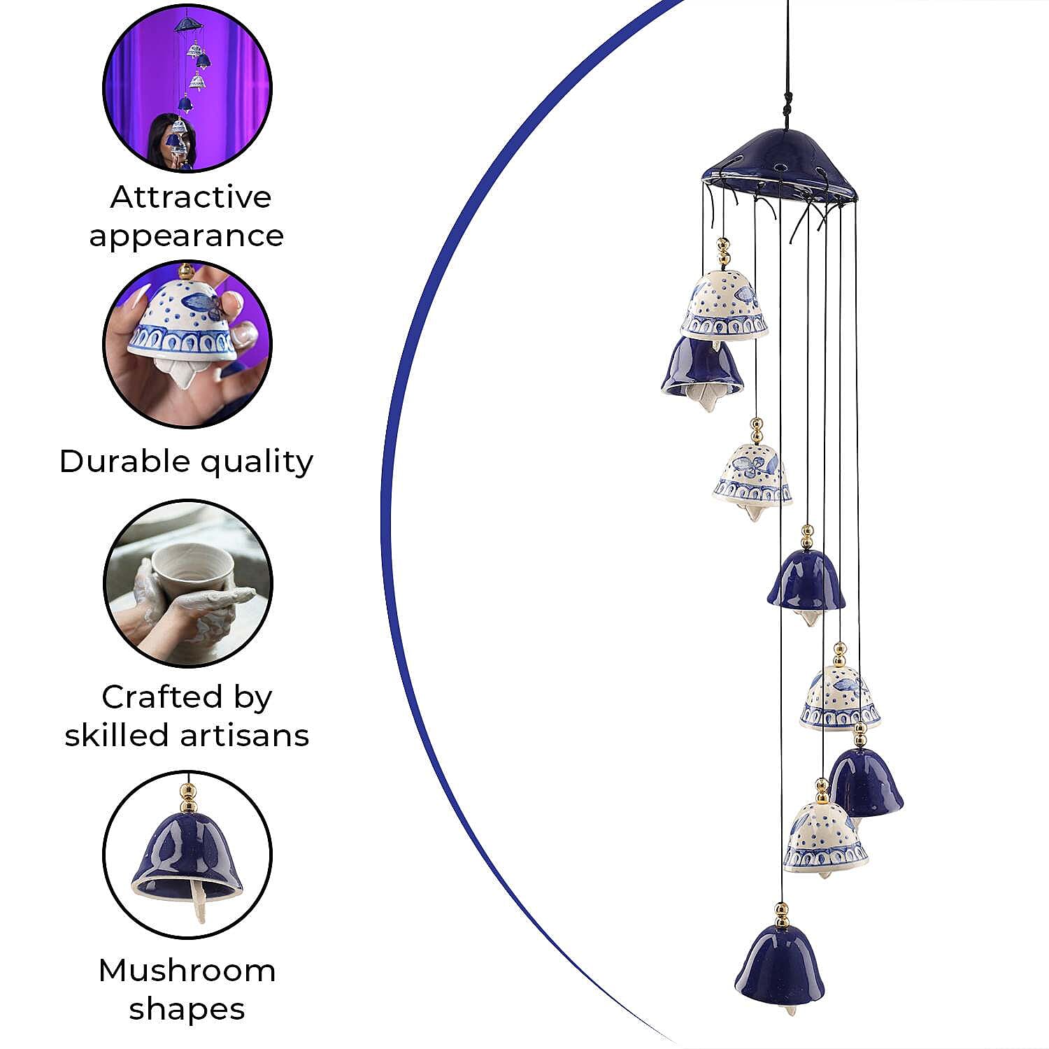 Ceramic Hanging 8 Bells in Gift Box- Blue