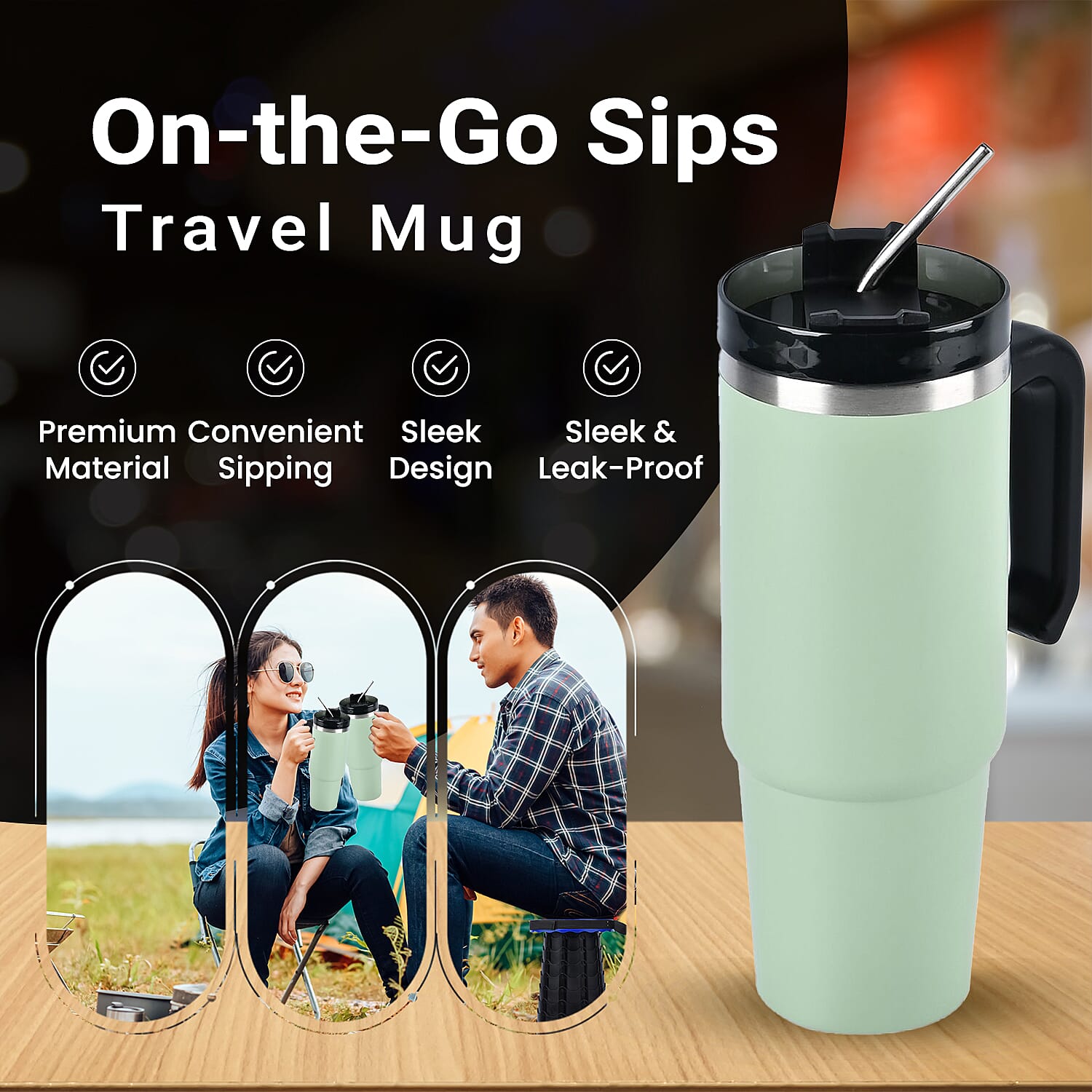 Hot or Cold Insulated Mug with Lid and Stainless Steel Straw - Green