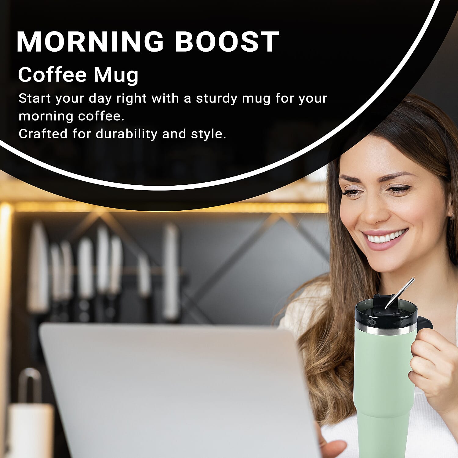 Hot or Cold Insulated Mug with Lid and Stainless Steel Straw - Green