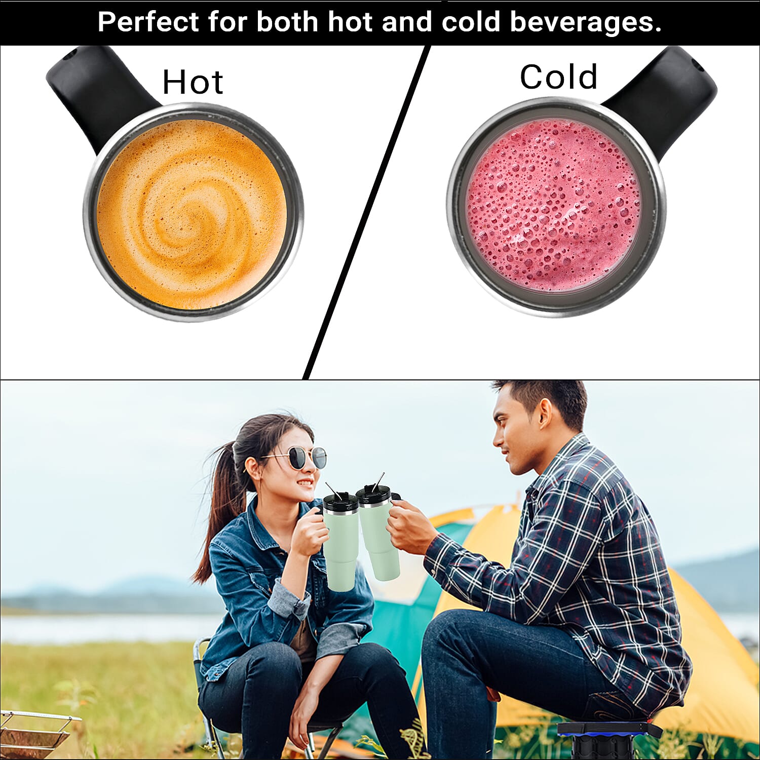 Hot or Cold Insulated Mug with Lid and Stainless Steel Straw - Green