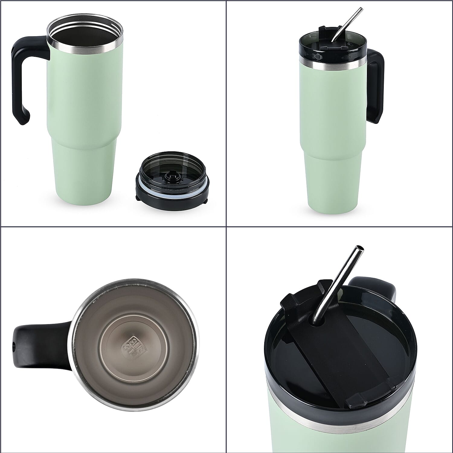 Hot or Cold Insulated Mug with Lid and Stainless Steel Straw - Green