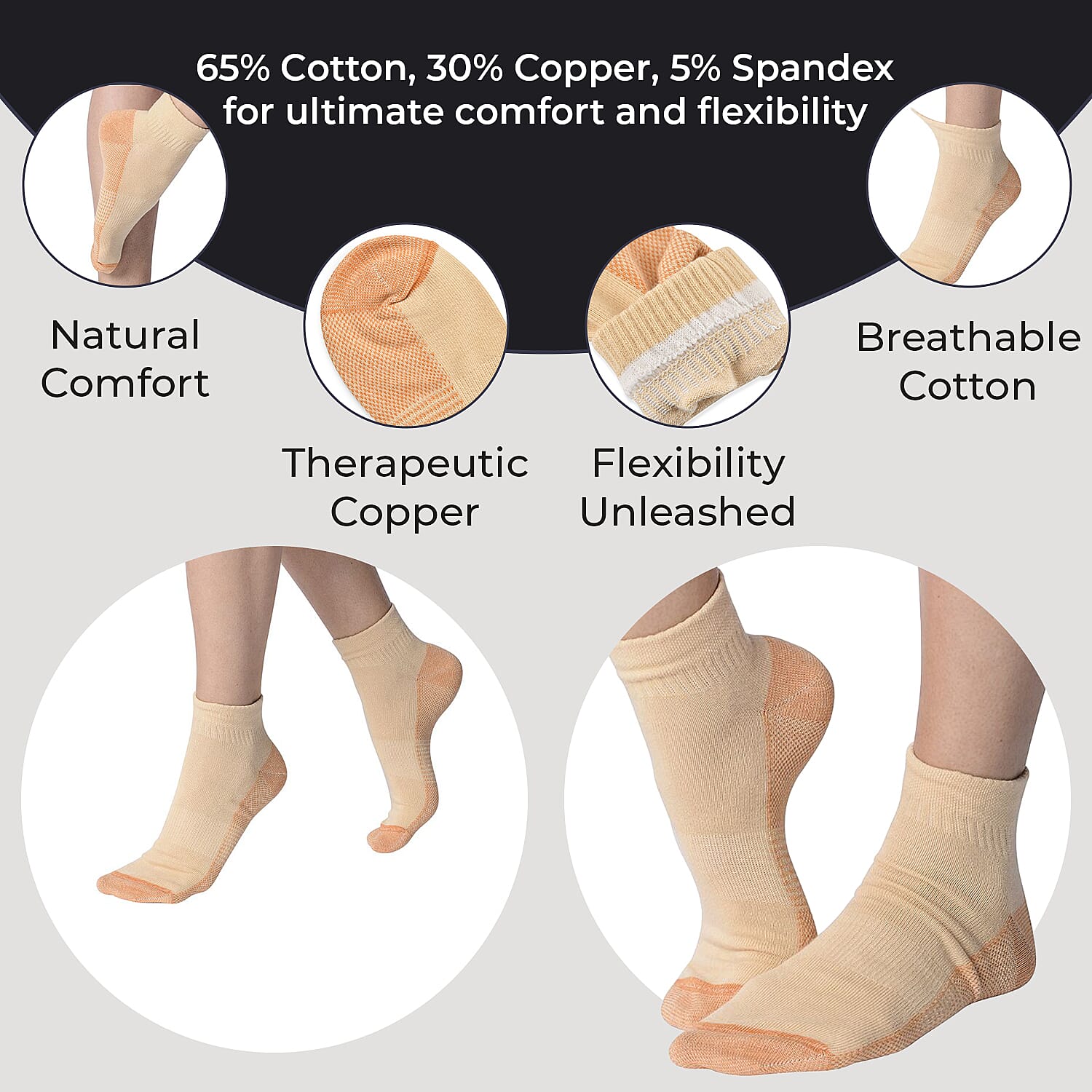 Set of 4 Copper Fibre Socks (Size S-M- 5 to 10) - Orange Set of 4 Copper Fibre Socks (Size S-M- 5 to 10) - Orange