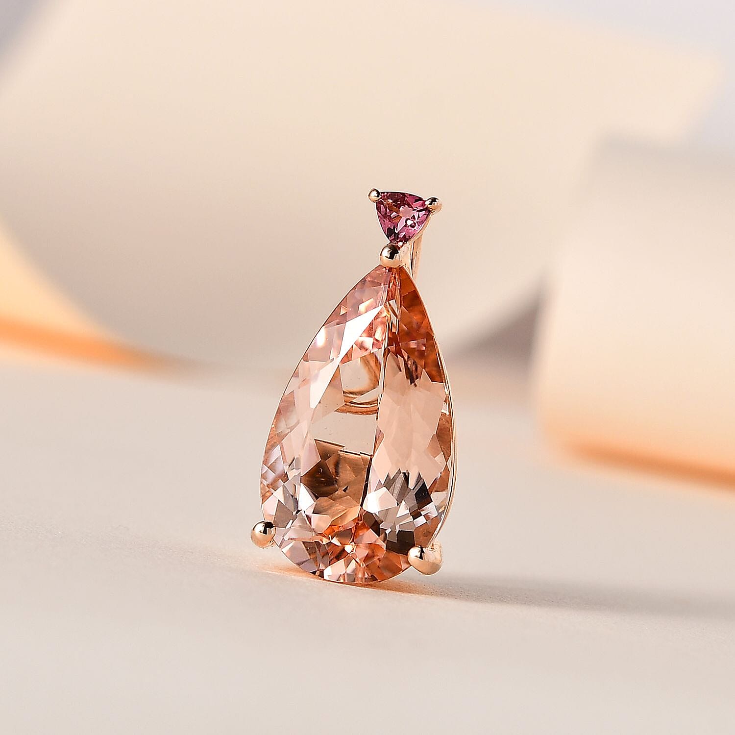 18K Rose Gold AAA Morganite & Pink Tourmaline Pendant 7.43 Ct