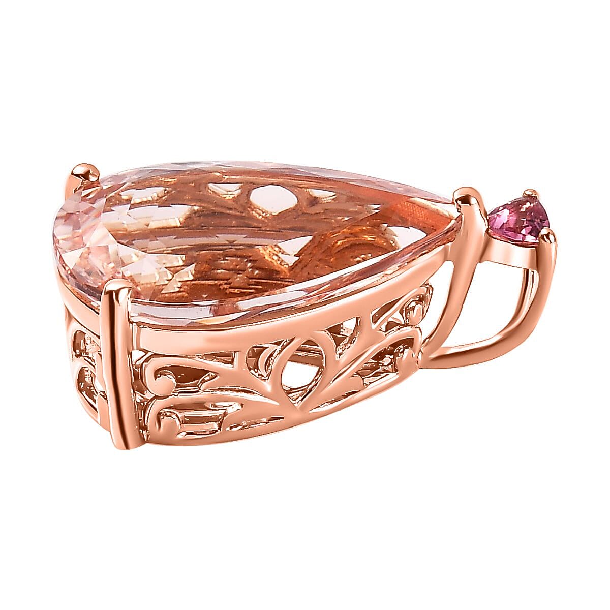 18K Rose Gold AAA Morganite & Pink Tourmaline Pendant 7.43 Ct