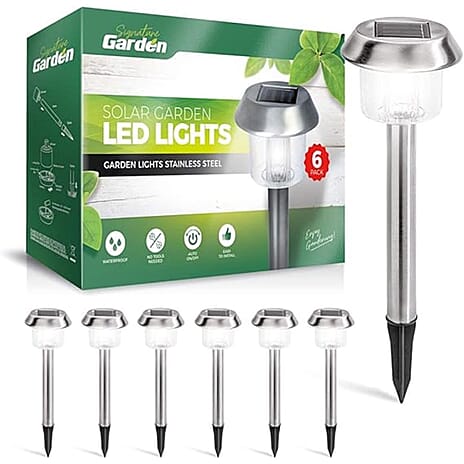 Pack of 6 - Easy Installation Solar LED Garden Lights (Silver)