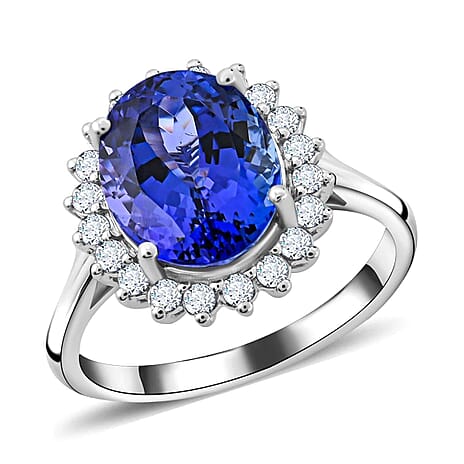 950 Platinum  AAAA  Tanzanite  White Diamond VS Ring 4.50 ct,  Platinum Wt. 6.29 Gms  4.500  Ct.