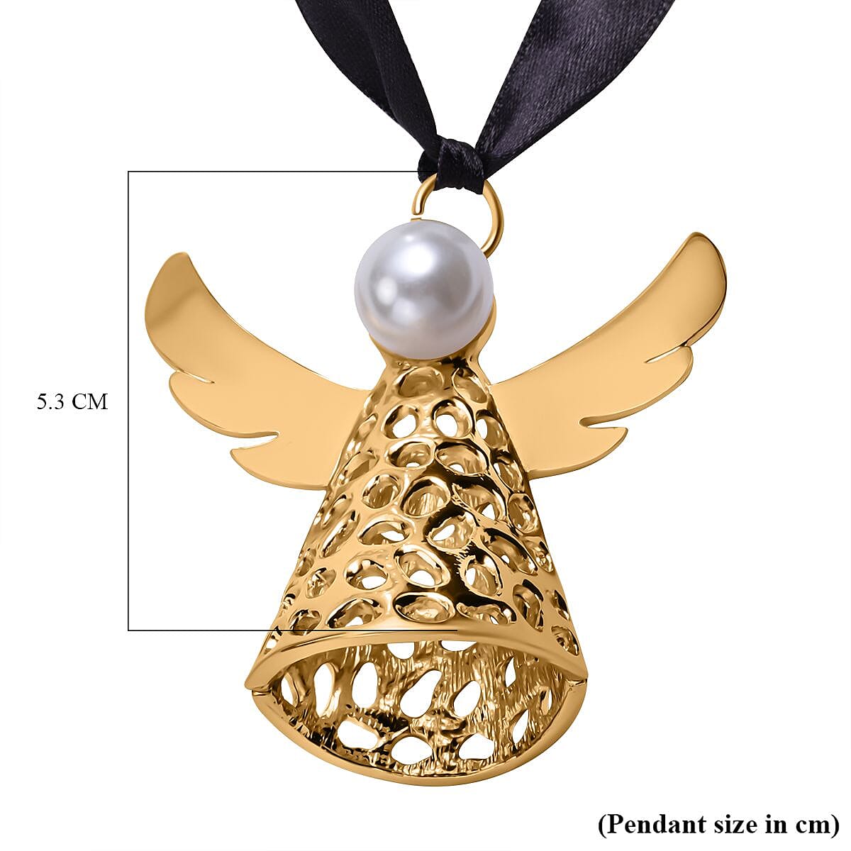 Simulated Pearl Angel Charm in Yellow Gold Tone