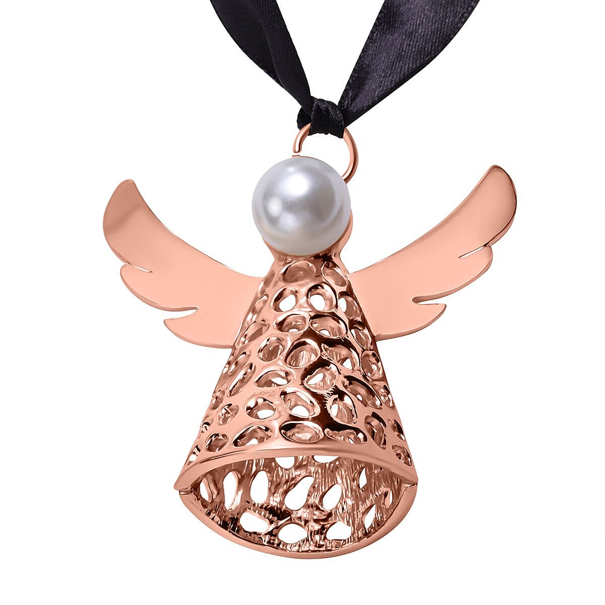 Simulated Pearl Angel Charm in Rose Gold Tone