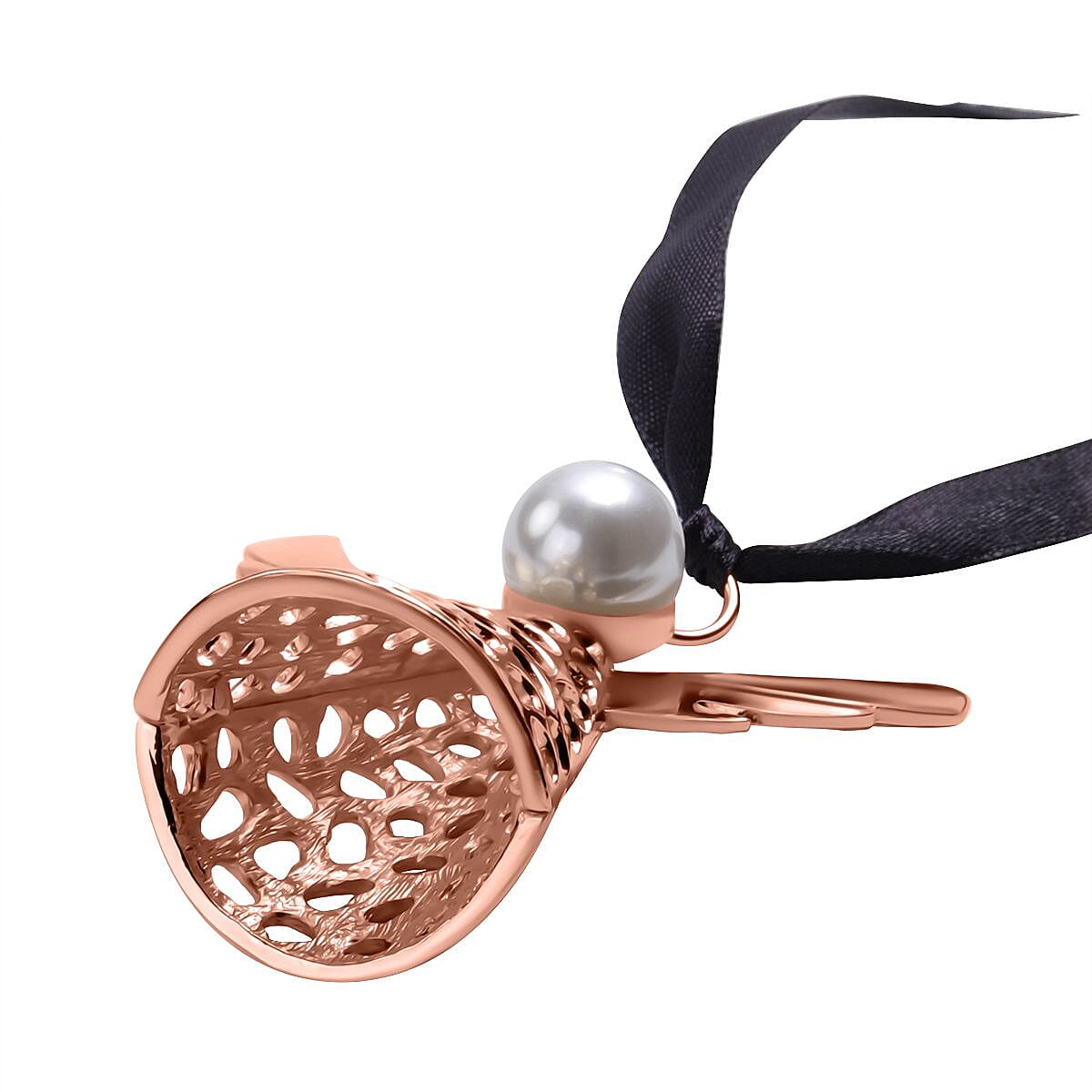 Simulated Pearl Angel Charm in Rose Gold Tone