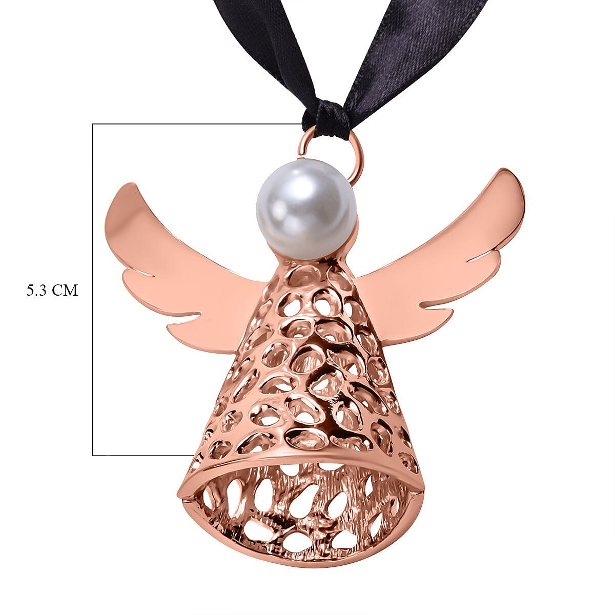 Simulated Pearl Angel Charm in Rose Gold Tone
