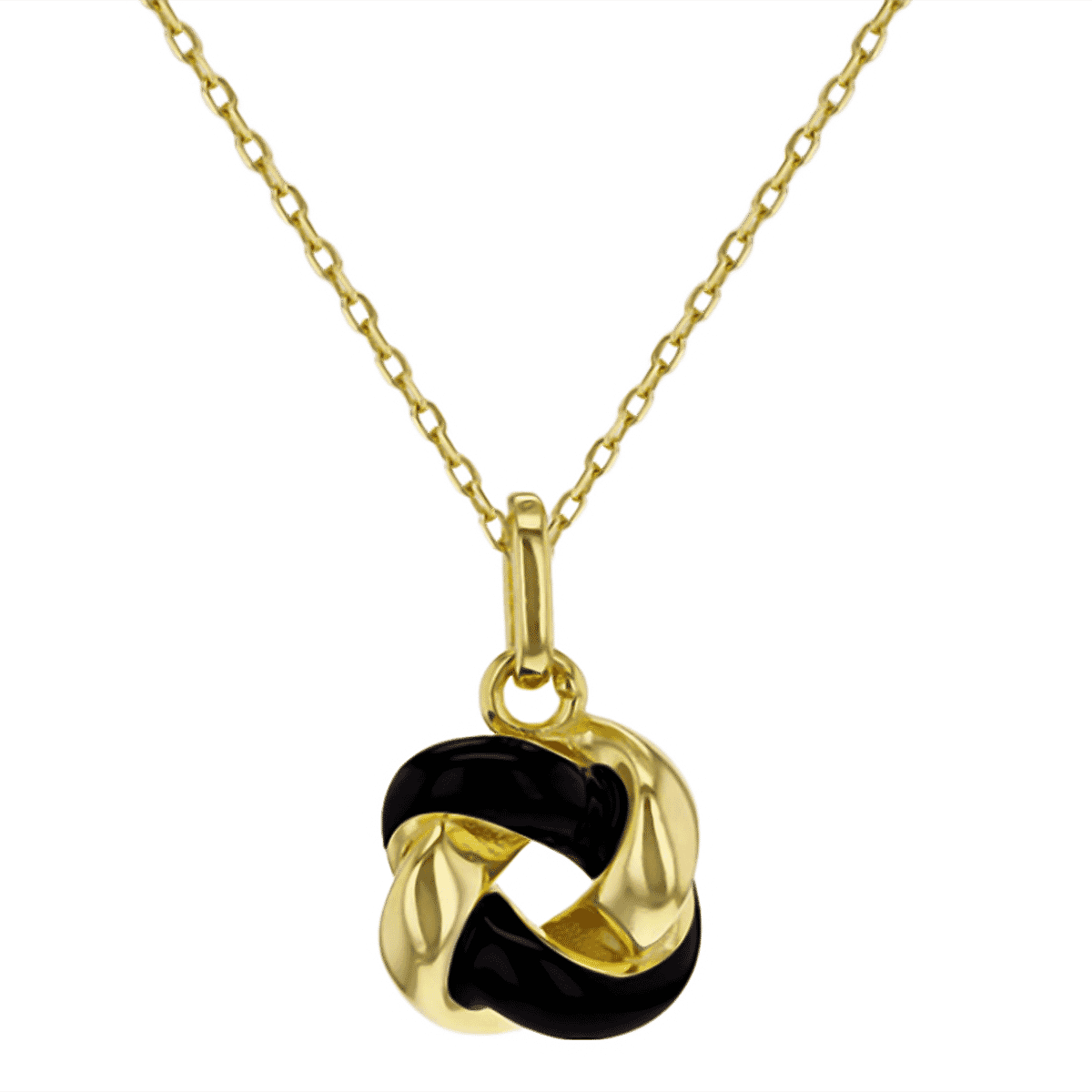 Rachel Galley - Yellow Gold Overlay Sterling Silver Black Enamelled Knot Necklace (Size - 18 With Ext.)