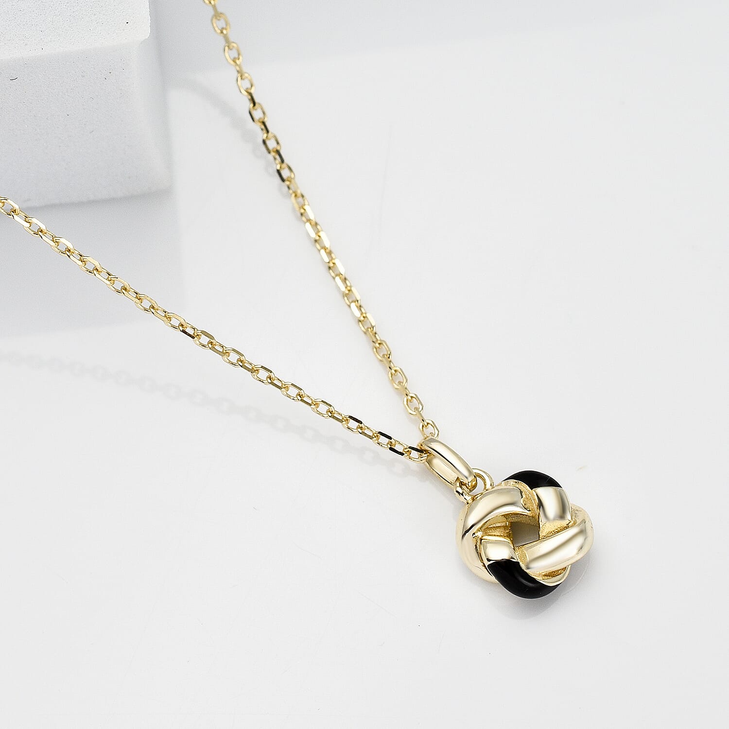 Rachel Galley - Yellow Gold Overlay Sterling Silver Black Enamelled Knot Necklace (Size - 18 With Ext.)