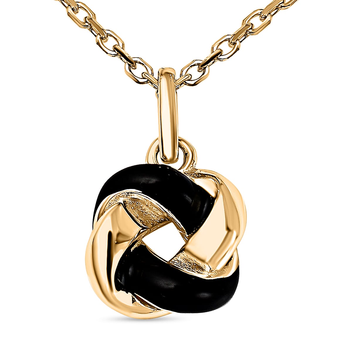Rachel Galley - Yellow Gold Overlay Sterling Silver Black Enamelled Knot Necklace (Size - 18 With Ext.)