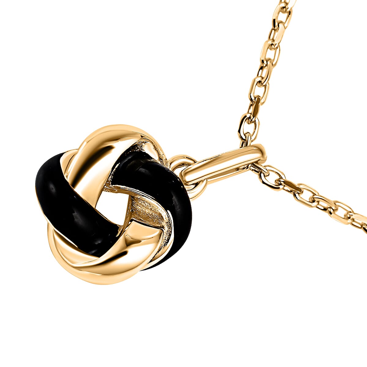 Rachel Galley - Yellow Gold Overlay Sterling Silver Black Enamelled Knot Necklace (Size - 18 With Ext.)