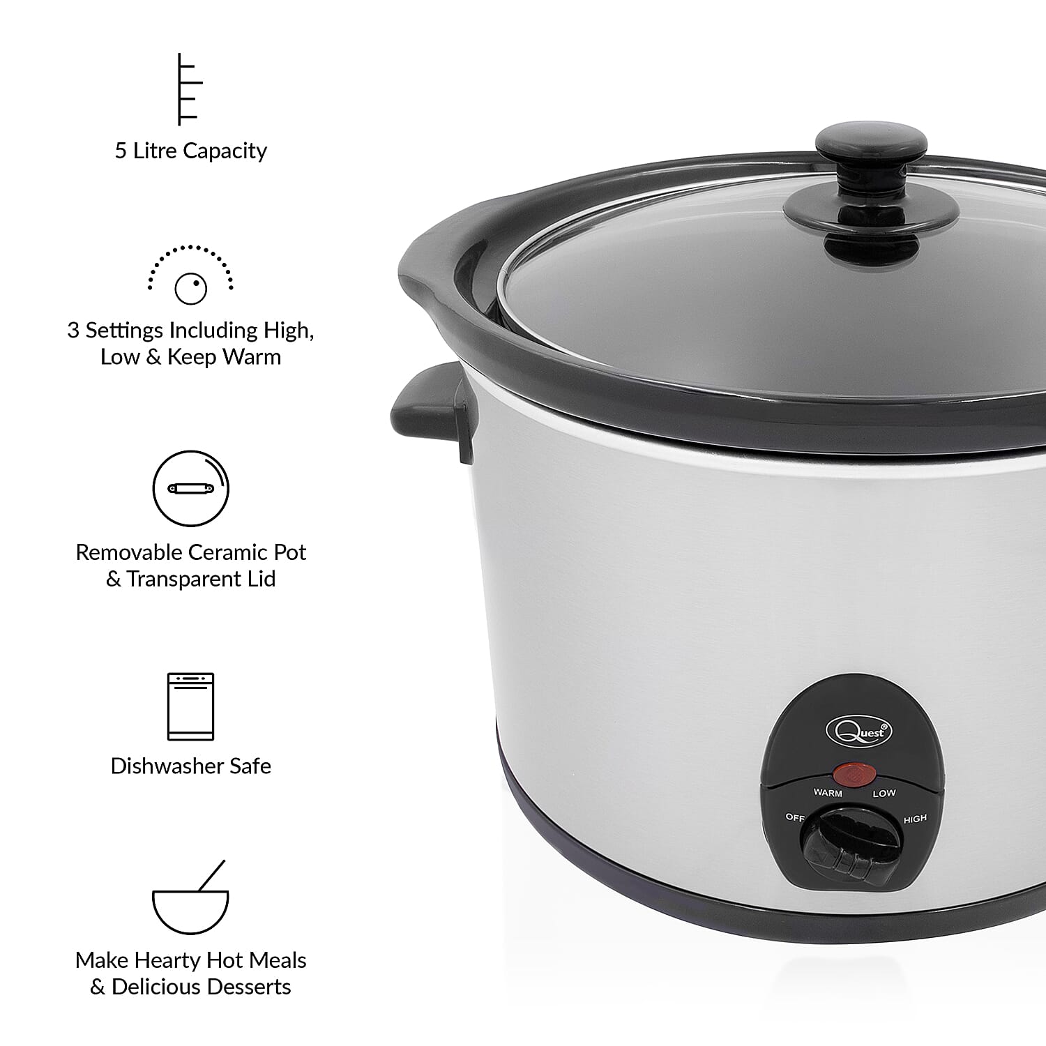 Stainless Steel 5 Ltr Slow Cooker - 320W