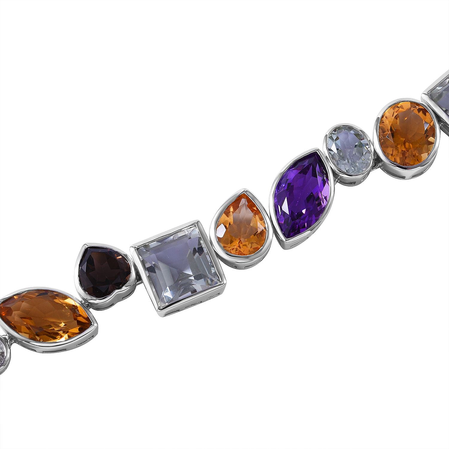 Citrine & Multi Gemstone Bracelet (Size - 7.5) in Rhodium Overlay Sterling Silver 61.25 Ct, Silver Wt. 21.40 Gms