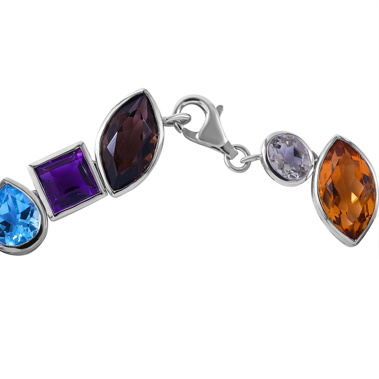 Citrine & Multi Gemstone Bracelet (Size - 7.5) in Rhodium Overlay Sterling Silver 61.25 Ct, Silver Wt. 21.40 Gms
