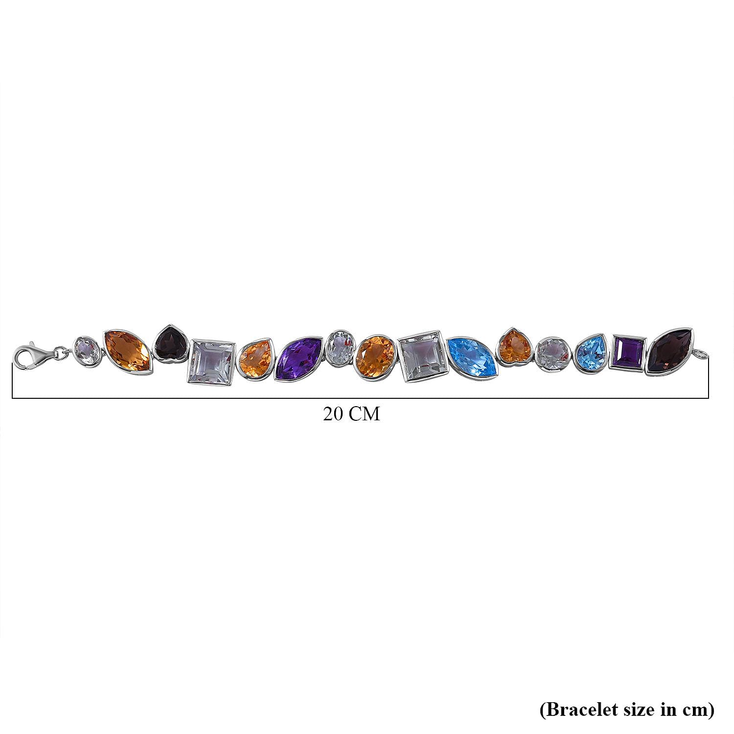 Citrine & Multi Gemstone Bracelet (Size - 7.5) in Rhodium Overlay Sterling Silver 61.25 Ct, Silver Wt. 21.40 Gms